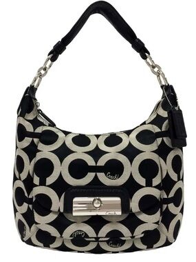 Coach Signature C Tan Black Silver Hardware Satchel Shoulder Handbag